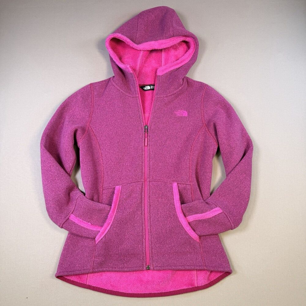 The North Face TNF Womens Full Zip Sherpa Fleece Hoodie Pink/Neon Trim XS